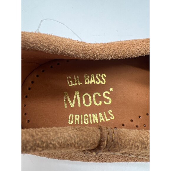G.H. Bass Mens Original Suede Moccasins Size 9 Tan Brown Casual Shoes With Red S - Picture 9 of 11
